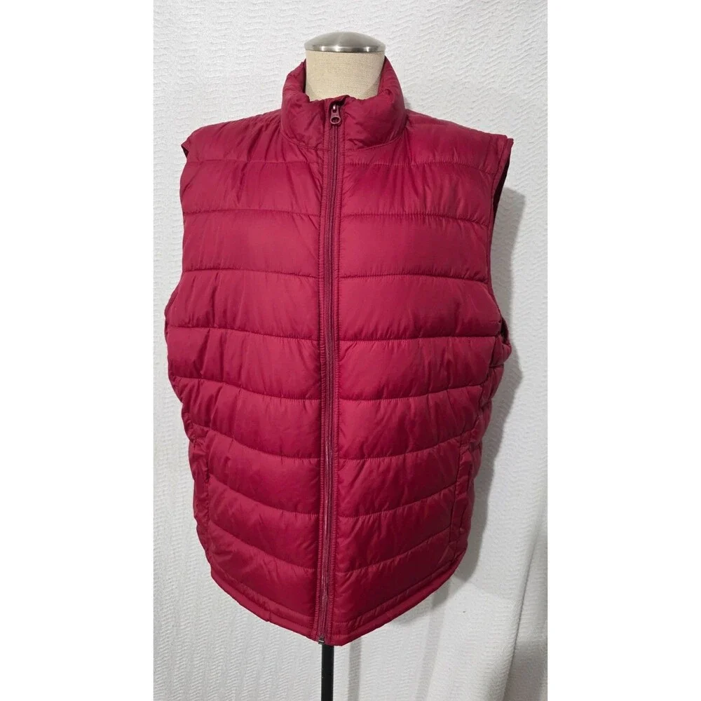 NWOT Tek Gear Men Puffer Lightweight Vest Dark Red Quilted Full Zip L